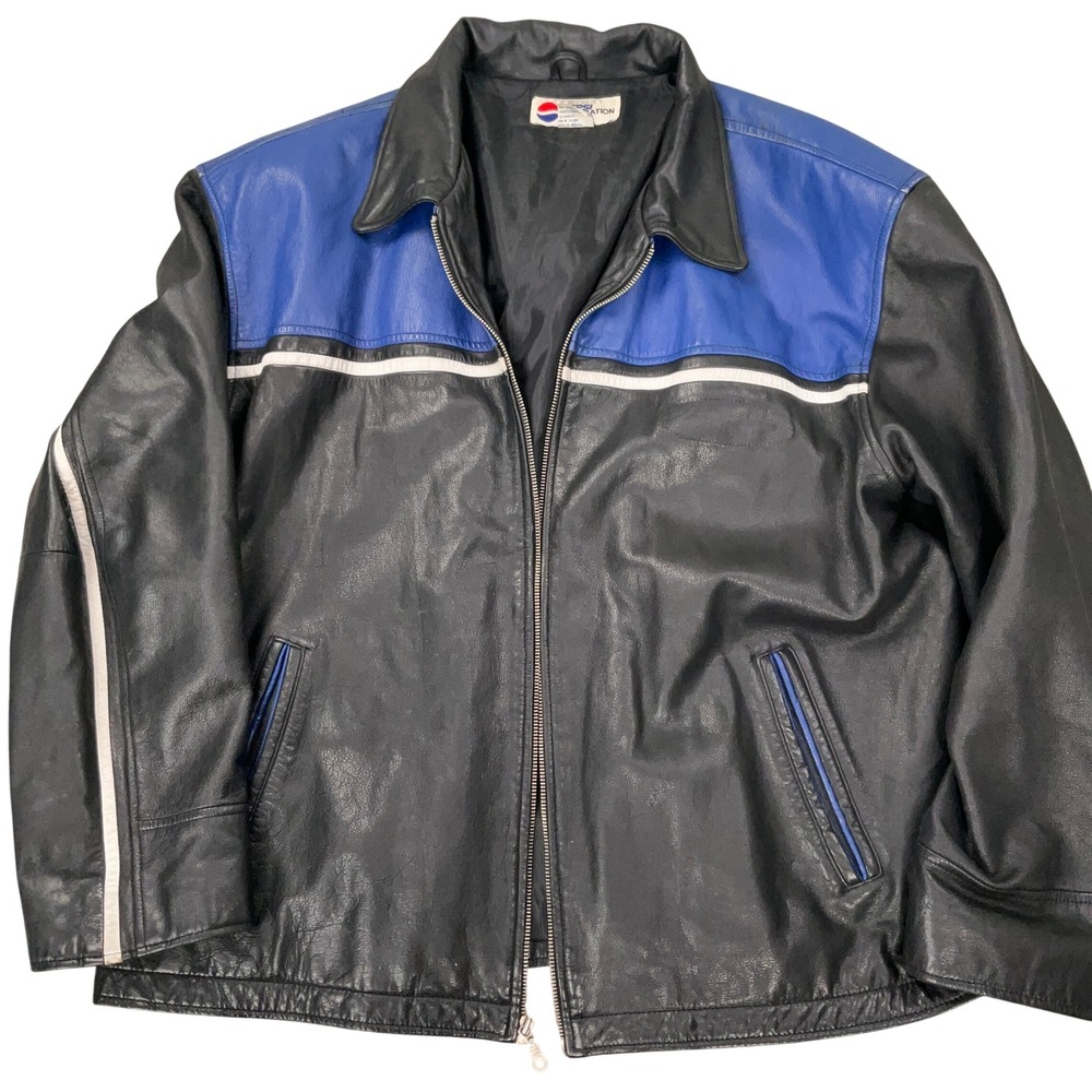 Pepsi Generation Next Jacket Mens 2XL Black Blue Colorblock Leather Y2K Zip Coat
